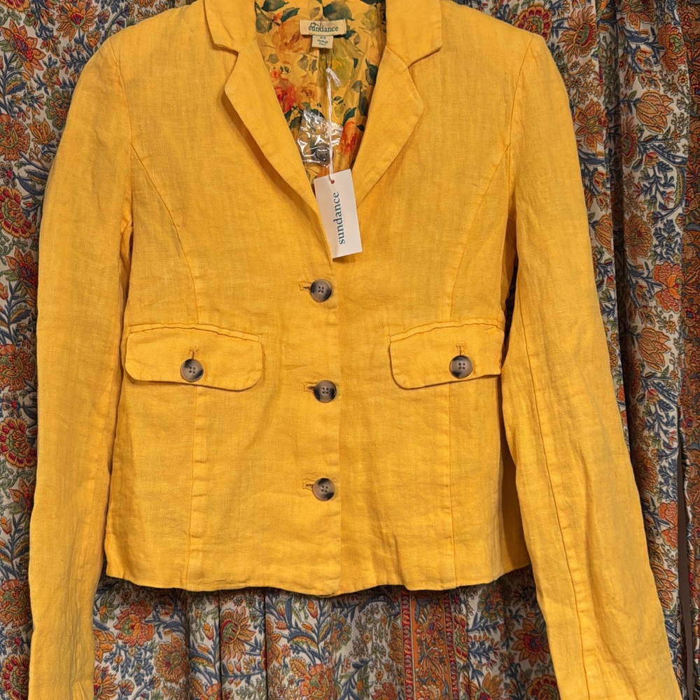Sundance Mustard Yellow Linen Blazer